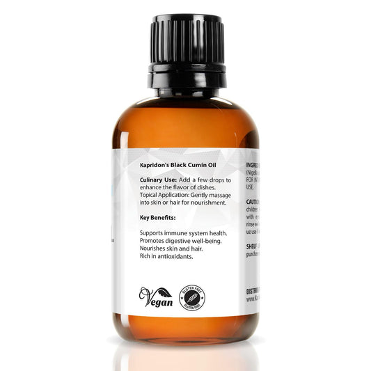 Kapridon's 100% Pure & Natural Black Cumin Seed Oil - Cold Pressed, Vegan Body Care Smooth Moisturizing